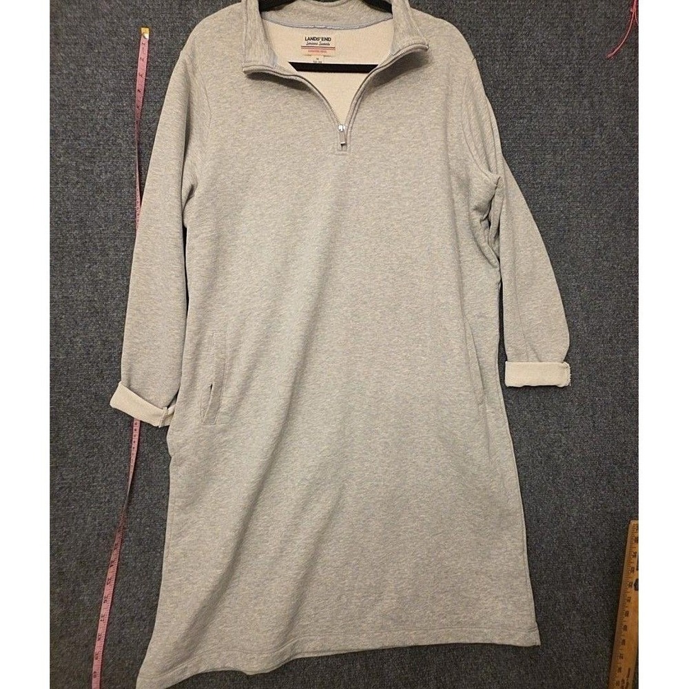 Lands' End Serious Sweats Dress Womens 1X Gray Half Zip Sweatshirt Shift Pockets